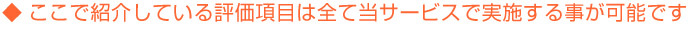 ここで紹介している評価項目は全て当サービスで実施する事が可能です。